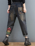 Embroidered High Waist Jeans With Pockets