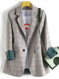 Fashion British Style One Button Plaid Blazers for Women