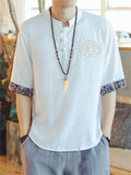 Men's Lotus Embroidered Linen Shirts