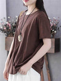 Comfort Round Neck Solid Color T-Shirts for Petite Woman