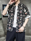 Fashion Chinese Printed Short Sleeve Men's Shirts