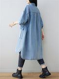 Lapel Light Blue 3/4 Sleeve Long Denim Jacket