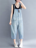 Female Simple Light Blue Summer Korean Style Jumpsuits