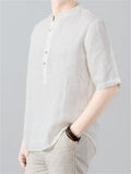 Vintage V-Neck Half Sleeve Comfy Linen Shirt for Men