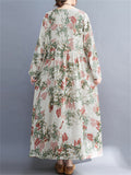 Women's Cute Floral Round Neck Cotton Linen Dresses