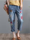 Casual Cropped Pants Elastic-waist Jeans