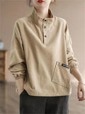 Corduroy Autumn Winter Literary Solid Slimming Ladies Shirts