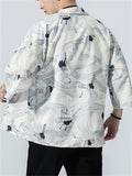Retro Cranes Printed Cardigan Loose Jackets
