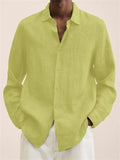 Vintage Long Sleeve Button Up Linen Shirt for Men