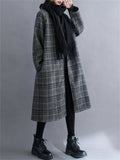 Women's Retro Plaid Crew Neck Single-Breated Faux Woolen Overcoat