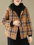 Women's Trendy Plaid Button Hooded Cotton Coat