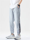 Retro Patchwork Leg Cuff Drawstring Jeans