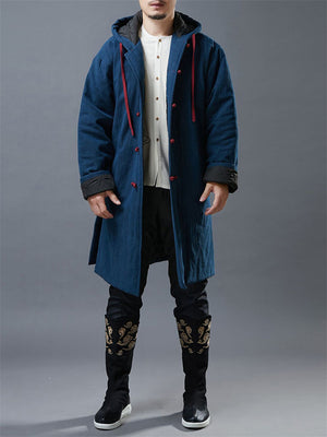 Men's Asian Inspired Warm Hooded Long Coats For Winter