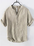 Vintage V-Neck Half Sleeve Comfy Linen Shirt for Men