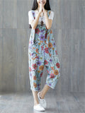 Women's Floral Printed Summer Denim Jumpsuit