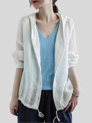 Cotton Linen New Hooded Female Jackets