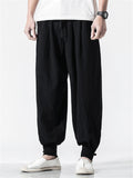 Solid Color Linen Ankle-Banded Pants