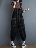 Top Big Pockets Overalls Loose Denim Jumpsuits For Women