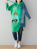 Patchwork Cat Printed Denim Hoodies