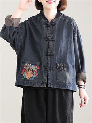 Ladies Spring Autumn Denim Vintage Lapel Modern Jackets