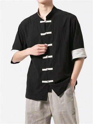 Vintage Fashion Short Sleeves Linen Shirts for Men