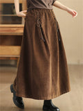 Vintage Corduroy Pleated A-Line Skirt for Women