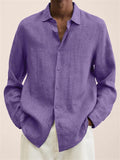 Vintage Long Sleeve Button Up Linen Shirt for Men