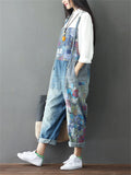 Fashion Printed Splice Denim Jumpsuits