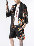 Men's Chinese Style Printed 3/4 Sleeve 2-Pieces Kimono Sets