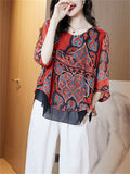 Round Neck Short Sleeve Printed Chiffon Shirts