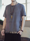 Chinese Style Cotton Linen Patchwork Men's Shirts