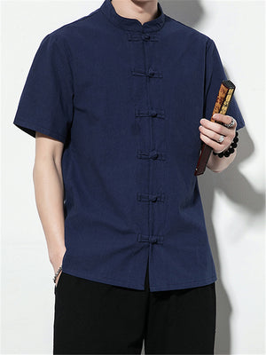 Short Sleeve Solid Color Stand Collar Shirts