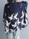 Irregular Loose Cranes Printed Chiffon Shirts