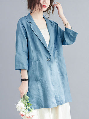 Women's Simple Cozy Cotton Linen Blazer Jackets