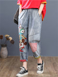 Elastic Vintage Blue Cartoon Lady Jeans