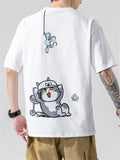 Japanese Cartoon Cat Short Sleeve Round Neck Shirts For Men