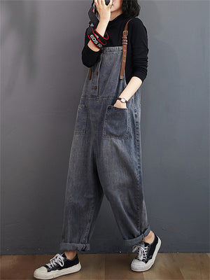 Korean Style High Quality Washed Long Jumpsuits For Ladies