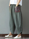 Ethnic Style Splice Cotton Linen Pants