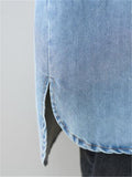 Lapel Light Blue 3/4 Sleeve Long Denim Jacket