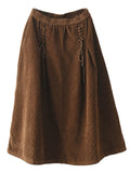 Vintage Corduroy Pleated A-Line Skirt for Women