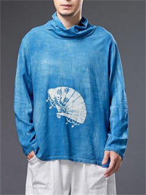 Male Blue Color Tie-Dye Autumn Vogue Cotton Linen Shirts