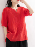 V-neck Embroidery Linen Shirts