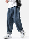 Plus Size Washed Solid Wide Leg Jeans For Men