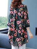 Floral Printed 3/4 Sleeve Chiffon Long Shirts