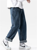 Plus Size Washed Solid Wide Leg Jeans For Men