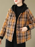 Women's Trendy Plaid Button Hooded Cotton Coat