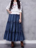 Loose Tiered Skirt Denim Long Skirt