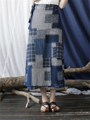 Fashion Irregular Chinese Style Denim Long Skirt