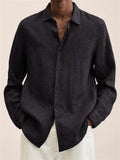 Vintage Long Sleeve Button Up Linen Shirt for Men