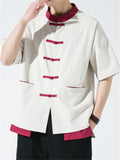 Stand Collar Patchwork Short Sleeve Shirts